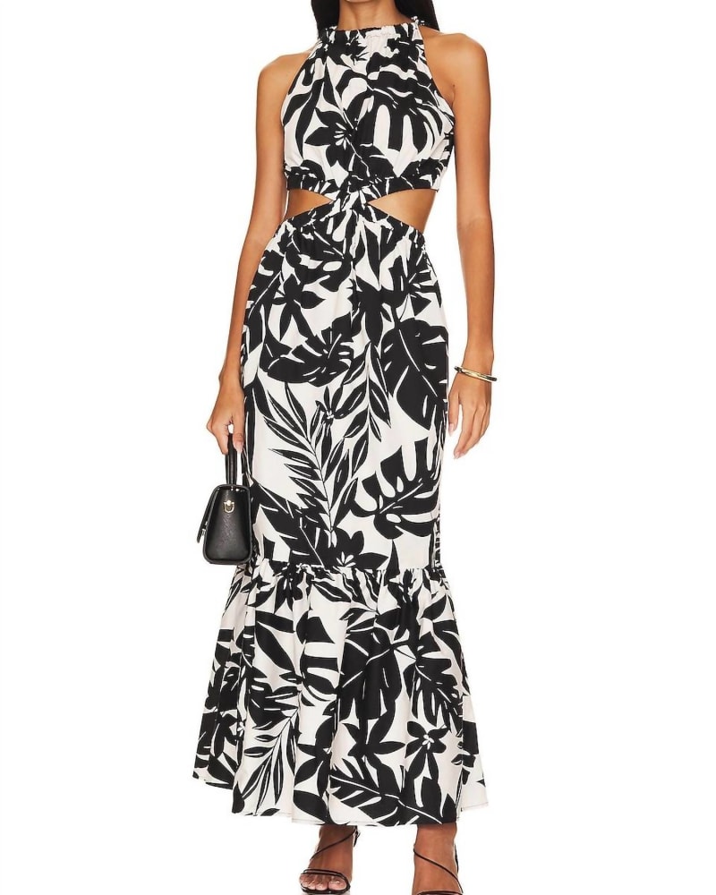 Front of a model wearing a size L Julie Dress In Black/Ivory in Black/Ivory by STEVE MADDEN. | dia_product_style_image_id:346863